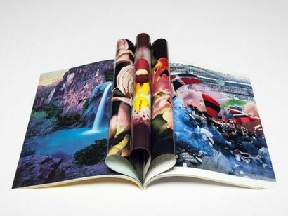 Cyprien Gaillard, A City Learns to Smile Again, 2013, Showcase and National Geographic magazines, 36 1/4 x 117 7/8 x 39 5/8 inches (92 x 299.4 x 100.4 cm), Copyright Cyprien Gaillard, Courtesy Sprueth Magers Berlin London and Gladstone Gallery, New York and Brussels