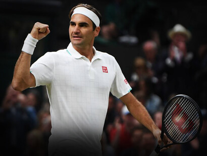 Roger Federer celebrando un punto en su torneo favorito: Wimbledon