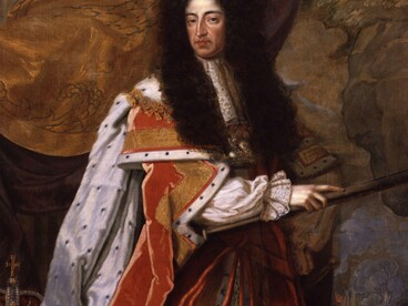 Guglielmo III sostenne la creazione della Bank of England nel 1694 per finanziare la guerra contro la Francia. Thomas Murray, Re Guglielmo III d'Inghilterra, dettaglio, 1691, National Portrait Gallery, Londra, UK