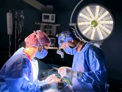 Surgeons carrying out a procedure inside the operating room