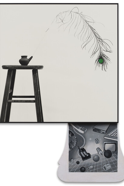 John Baldessari, Person with kite (with yellow and black intrusions), Feather (flawed), 1992. Courtesy of Sprüth Magers Gallery 