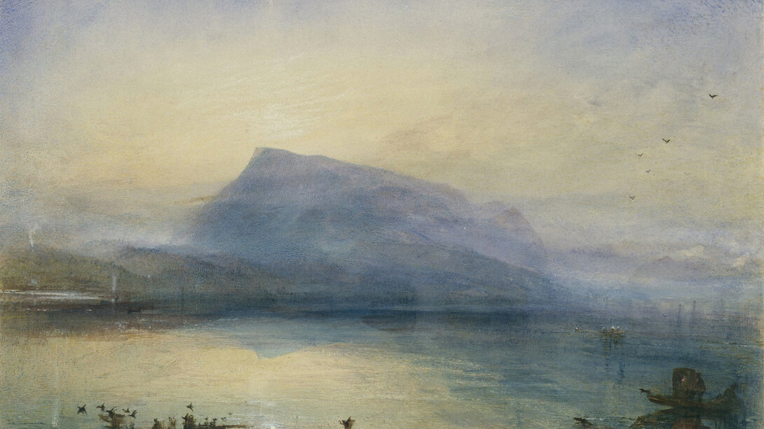 Joseph Mallord William Turner (British, 1775 - 1851). Title/Date: The Blue Rigi, Sunrise , 1842. Culture: British. Medium: Watercolor on paper. Dimensions: Unframed: 29.7 x 45 cm (11 11/16 x 17 11/16 in.). Framed: 77.5 x 92.5 x 16 cm (30 1/2 x 36 7/16 x 6 5/16 in.). Accession No. EX.2015.3.46. Object Credit: Tate: Purchased with assistance from the National Heritage Memorial Fund, the Art Fund (with a contribution from the Wolfson Foundation and including generous support from David and Susan Gradel, and from other members of the public through the Save the Blue Rigi appeal) Tate Members and other donors 2007. Repro Credit: Photo © Tate, London 2014