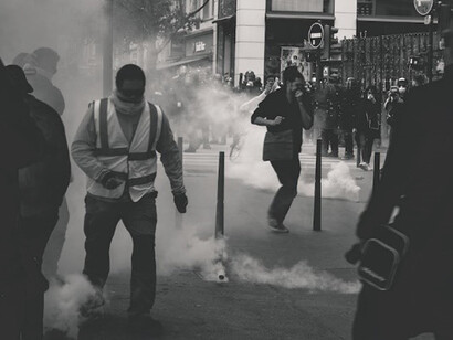 Police fires tear gas at Yellow Vest demonstrators during the 25th weekend of protests in the streets of Lyon, France