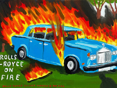 Harry Hill, Rolls Royce on fire. Courtesy of Jealous Gallery