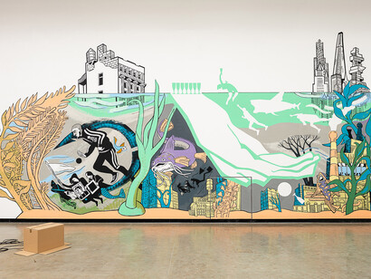 Installation view: ... of bread, wine, cars, security and peace, Kunsthalle Wien 2020, photo: Jorit Aust: Victoria Lomasko, Under Water, 2020, courtesy the artist