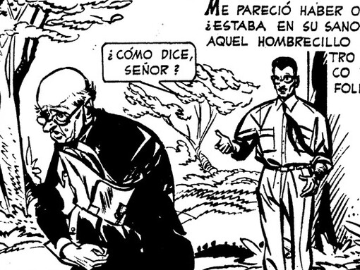 Cuadro de Sherlock Time, Episodio 2: El ídolo, Guion de Héctor Germán Oesterheld, Dibujos de Alberto Breccia (1976)