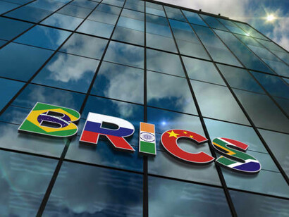 BRICS headquarters concept in a modern glass building