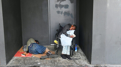 Homeless men sleeping on the streets, in downtown Los Angeles, California, the state with the largest homeless population in America. Frederic J. Brown / AFP - Getty Images

