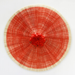 Ann Hamilton, Ciliary 15, wall-mounted lithograph and fabric assemblage with bamboo support, Courtesy of Ann Hamilton, Gemini G.E.L. and Robischon Gallery