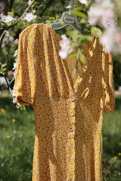Making a yellow dress with grandma