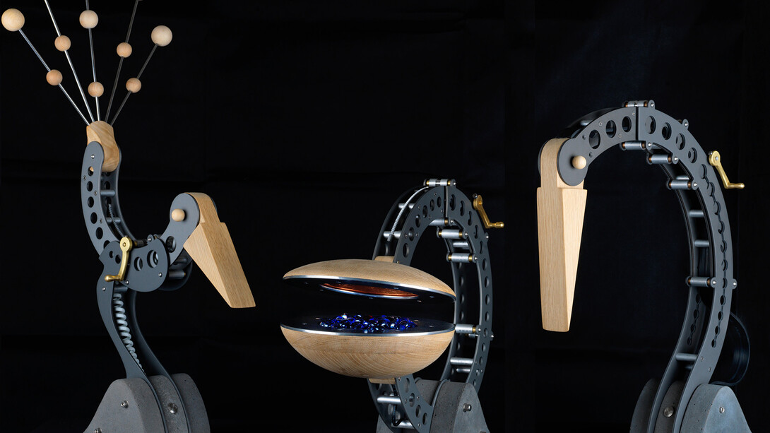 Blott Works, Three Light Beam lamps, Baby Bustard, Clamshell Alchemist and Crane