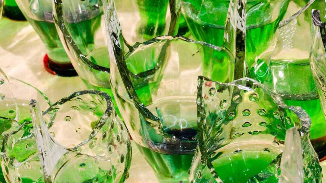 Lawn 1, 2016 (Detail) Wood, broken bottles, and petrol 242 x122 x28 cm