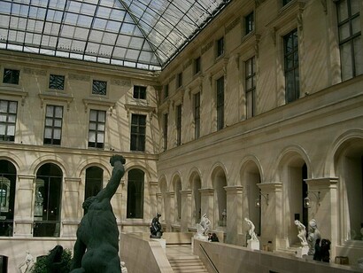 Inside the Louvre. View of the northwest corner of the Cour Puget in the Richelieu Wing. Paris, France