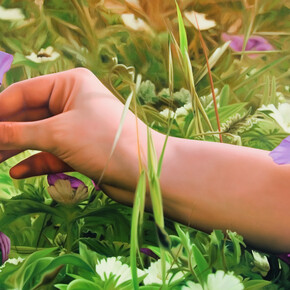 Mustafa Hulusi, Untitled (Ceyland Flower and Hand)  (2005) Oil on canvas, 305 x 213 cm. Courtesy the Artist