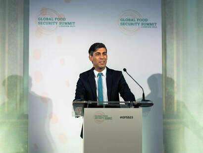 Former Prime Minister Rishi Sunak speaking at the opening of the Global Food Security Summit in London, 20 November 2023