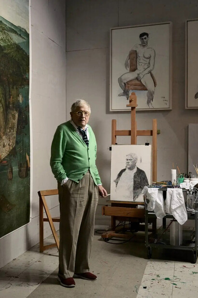 Sam Taylor-Johnson, David Hockney (portrait standing, colour) (detail), 2019. Courtesy of Jackson Fine Art