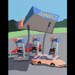 Motonori Uwasu, Gas station, 2022, acrylic on canvas, 16 1/8x12 1/2 inches. Courtesy the artist and Eleanor Harwood Gallery