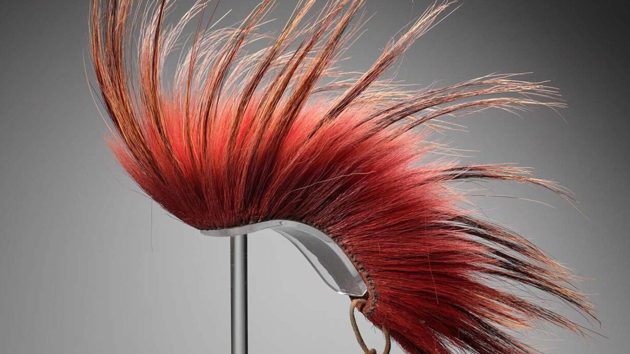 Roach (headpiece), Northern Plains, Wyoming or Montana, about 1880–85. Deer and porcupine hair, dye, leather, vegetal cord. Gift of Reverend Herbert Probert.