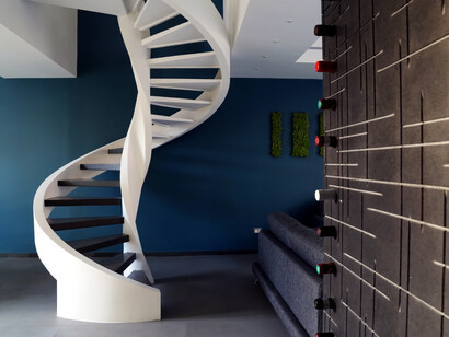 The staircase and the column of lava stone. Photo by Giuseppe Fricano