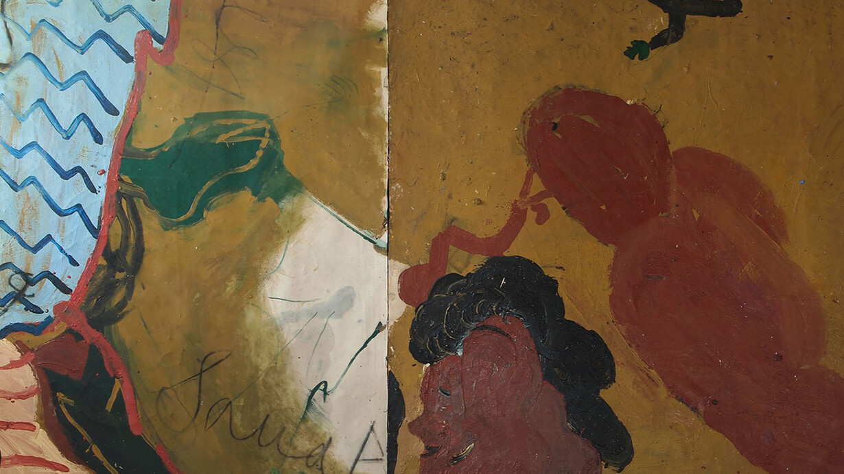 Rose Wylie, Bird and worm (Suez war), 1990 - 2014, Oil on canvas, 183 x 289 cm