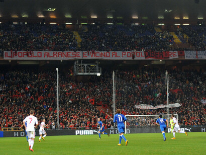 Un momento della partita Italia-Albania