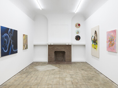 Hat Trick, curated by Vin Thorpe, installation view at Rusha & Co., Los Angeles, 2023. Courtesy of the artists and Rusha & Co., Los Angeles