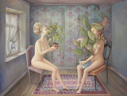 Ilaria Del monte, I limiti della conversazione, olio su tela, 80 x 90 cm,  2013-2015