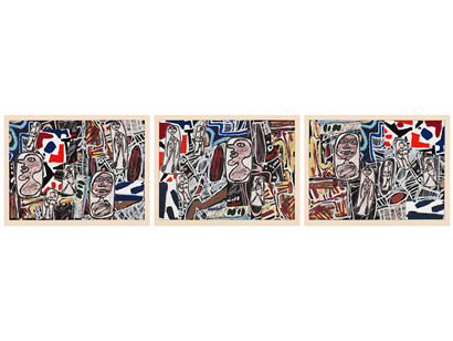 Jean Dubuffet, Faits Memorables, 1978, Portfolio of three screenprints, 29 1/2 x 38 inches each, Edition of 70, Published by Pace Editions, Inc.