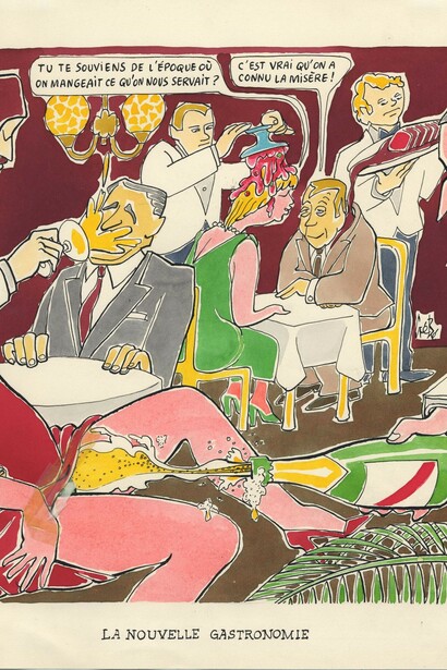La Nouvelle gastronomie, gouache et encre de chine sur papier, 36 x 29,5 cm, courtesy of galerie Anne Barrault
