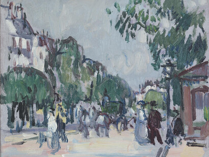 John Duncan Fergusson, Street Scene, Paris, oil on board, H 27 x W 35 cm (H 10 3⁄4 x W 13 3⁄4 in)