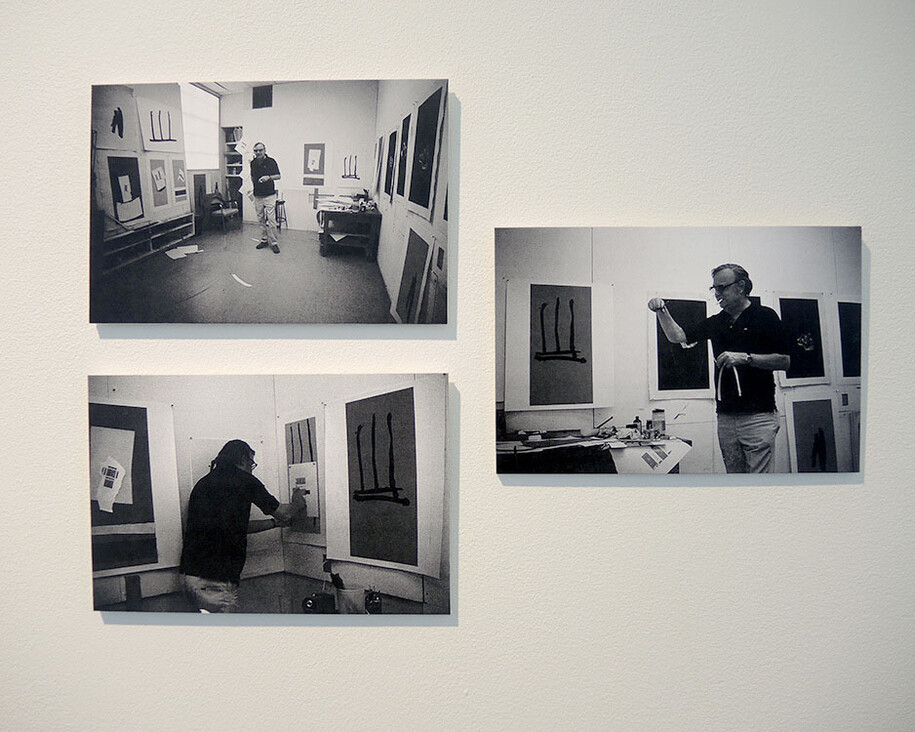 Installation view of Motherwell preparing working collages for the Summer Light Series at Gemini G.E.L., Los Angeles, 1973. Courtesy of the Dedalus Foundation Archives.