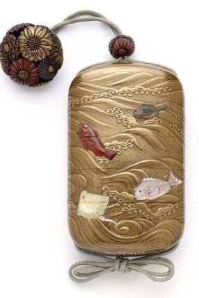 Inro with fish and sea creature, Kakosai, 19th century, Japan. Museum nos. W.158:1-1922 to W.158:1-1922. © Victoria and Albert Museum, London
