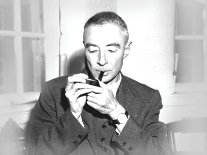 The physicist J. Robert Oppenheimer smoking a pipe
