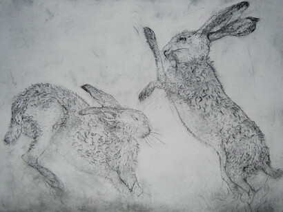 Nicole Etienne, Love is in the Air, dry point etching, 30 x 24 inches