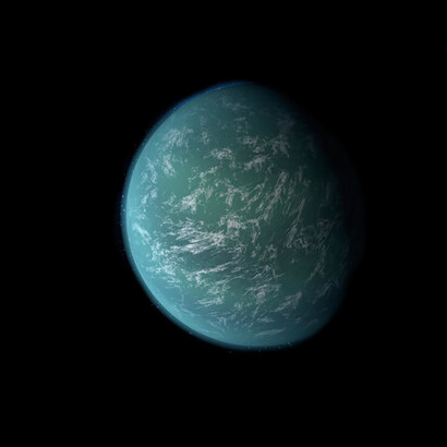 Representación artística de Kepler-22b, una supertierra que se encuentra dentro la zona de habitabilidad de su estrella