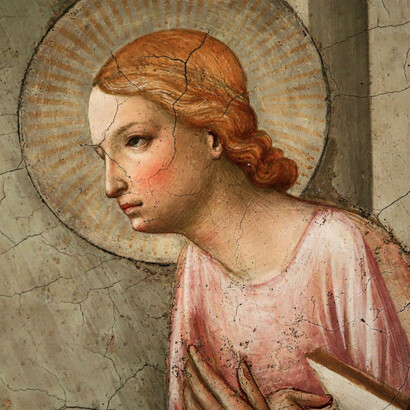 Beato Angelico, La Vergine Maria, Annunciazione, cella 3, particolare