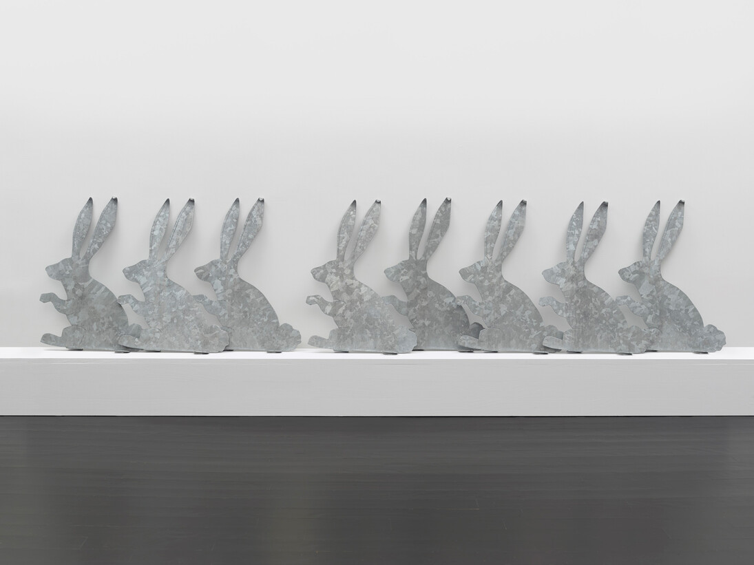 Marc Ganzglass, Rabbits (Galvanizing), 2013, Galvanized steel in 8 parts, 22 x 15 1/2 x 2 1/2 inches each, overall length 8 feet, unique