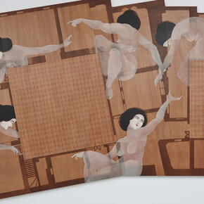 Hayv Kahraman, Bab el Sheikh, 2013. Oil on wood, 111 x 142 inches. © Hayv Kahraman.
Courtesy the artist and Jack Shainman Gallery, New York.
