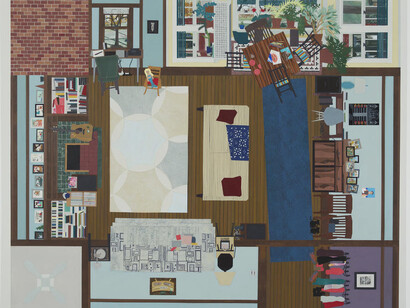 Ann Toebbe, Second Marriage, East View Park, 2015, gouache and cut paper on panel, 38 by 45 inches