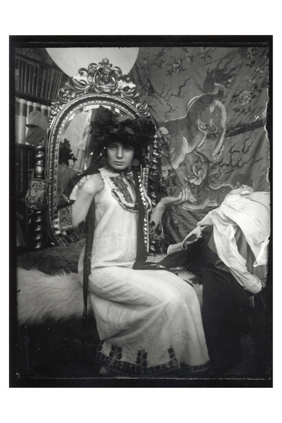 Alphonse Mucha, Model in a Bohemian folk costume in Mucha's studio, Rue du Val de Grâce, Paris, 1900, Modern print from original
glass plate negative © Mucha Trust 2015
