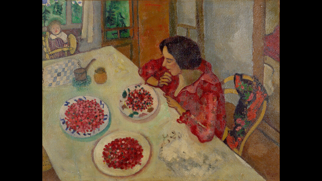 Les fraises ou Bella et Ida à table, 1916, Huile sur carton marouflé sur toile, 45,5 x 59,5 cm, Collection particulière. Photo © Ewald Graber © Marc Chagall, Vegap, Bilbao 2018