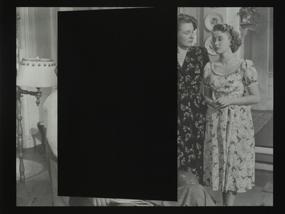 John Stezaker, Untitled, 2015, Silkscreen on black cotton, 64 9/16 x 80 11/16 in. (164 x 205 cm), Courtesy of The Approach, London