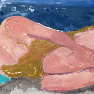 BRIAN LOTTI, COUCH AND CUSHION, 2020, OIL PAINT ON STONEHENGE PAPER, 30” x 22”