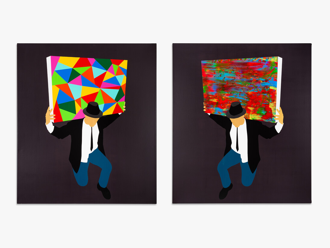 Pedro Paricio, Atlas & Sisifo (IIV), (Diptych) 2013, Acrylic on linen, 150 x 260 cm, Courtesy of Halcyon Gallery
