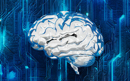 Une illustration conceptuelle du cerveau, représentant la convergence entre cognition et technologie, soulignant l'importance d'une approche distribuée de l'esprit dans le cadre du naturalisme dispositionnaliste et des 4E