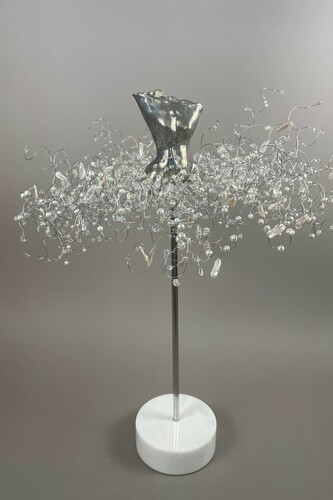 Estella Fransbergen, EF 22305, clay, white overglaze, white pearl with European crystals; round white marble base, 25x18x18 in