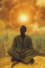 A fantasy scene depicting wealth, artificial intelligence, and dreams
