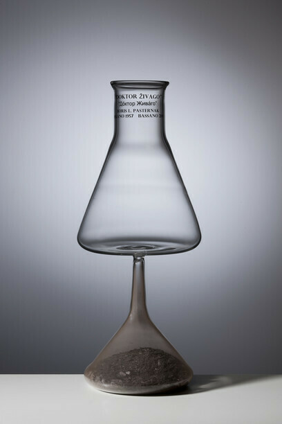 Antonio Riello, Ashes to Ashes, Doktor Zhivago, 2011, borosilicated glass and book ashes, 40 x 12 x 12 cm, Courtesy Fondazione Berengo