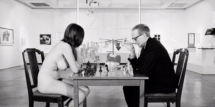 Julian Wasser "Marcel Duchamp playing Chess with Nude Eve Babitz" 1963 silver gelatin print