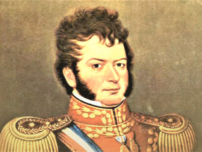 Retrato de Bernardo O'Higgins por José Gil de Castro. O'Higgins fue un militar y político chileno reconocido como uno de los «padres de la Patria de Chile» por su participación crucial en el proceso de independencia del Imperio español